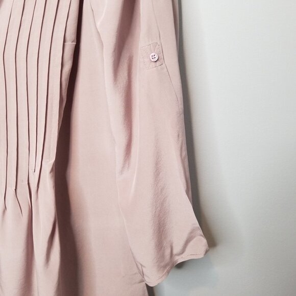 BCBGMAXAZRIA 100% silk aster Bessie blouse Large V-neck button front blush - Picture 6 of 11